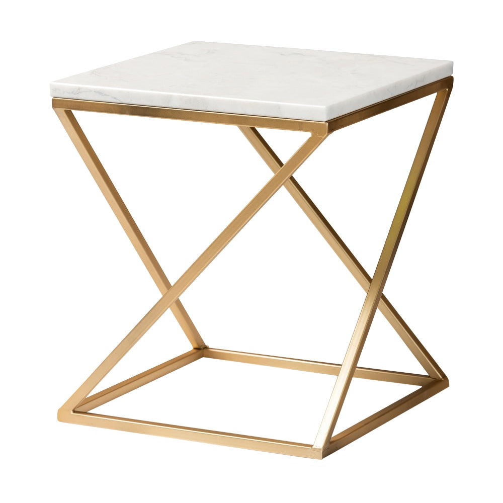 Baxton Studio Hadley End Table With Marble Tabletop, 16-1/4inH x 13-13/16inW x 13-13/16inD, Gold