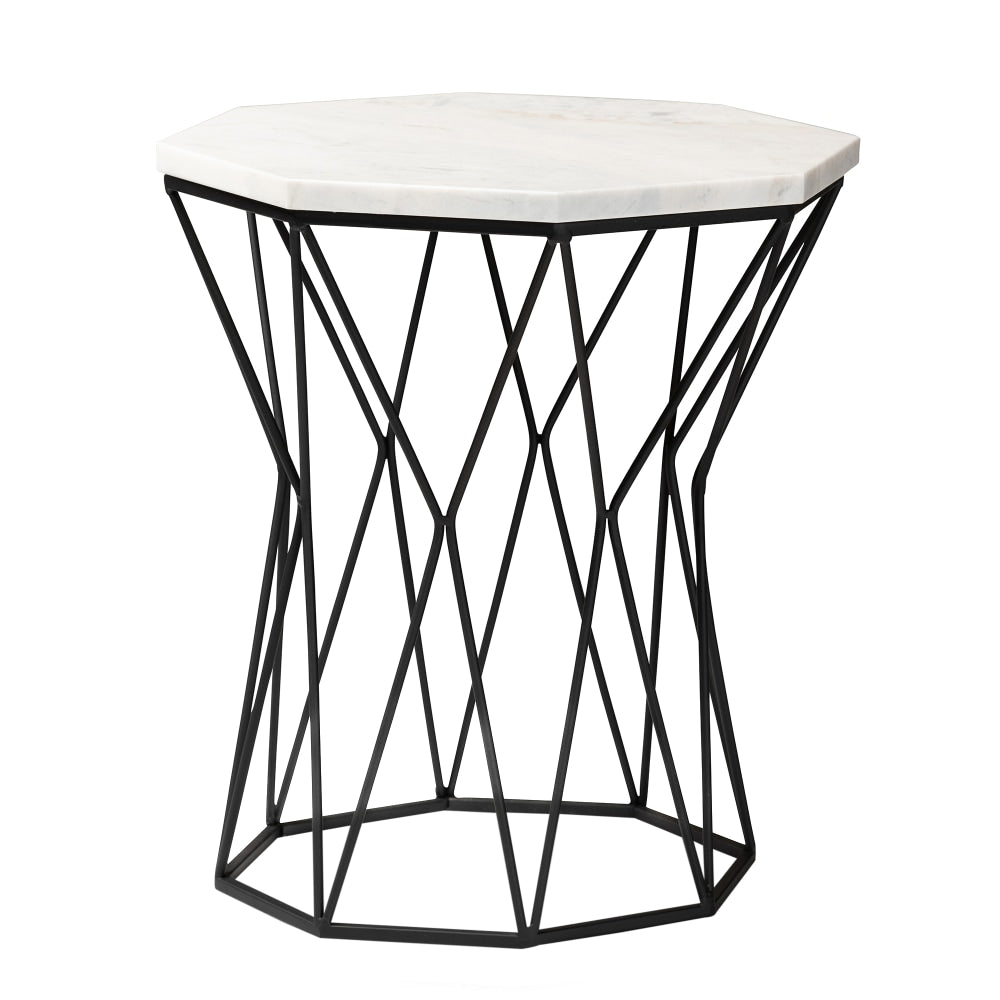 Baxton Studio Venedict End Table With Marble Tabletop, 16-1/2inH x 15-7/16inW x 14-5/8inD, Black
