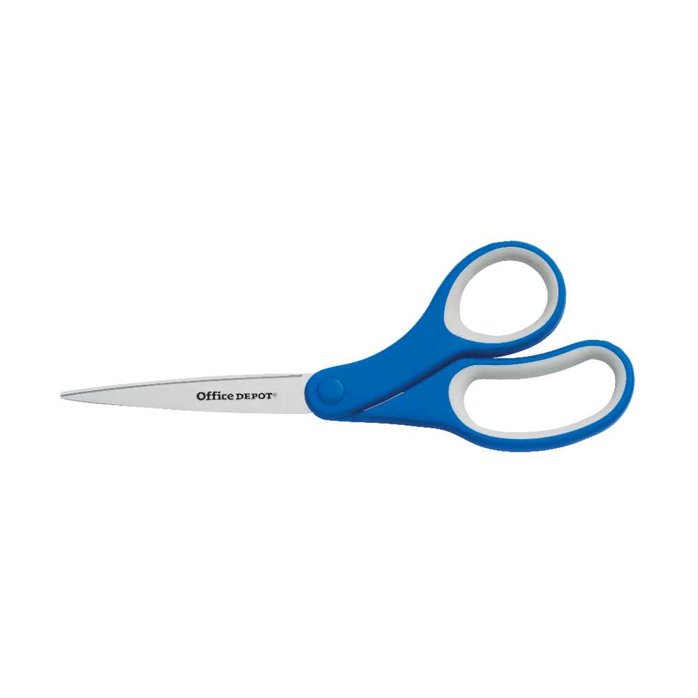 Office Depot Brand Soft Handle Stainless-Steel Scissors, 8in, Bent, Blue/Gray