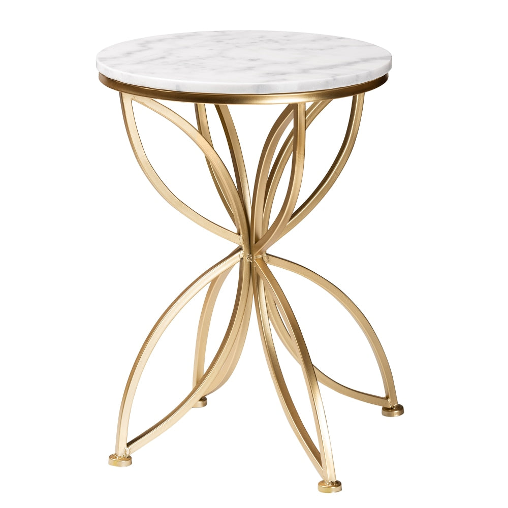Baxton Studio Jaclyn End Table With Marble Tabletop, 22inH x 15-7/16inW x 15-7/16inD, Gold