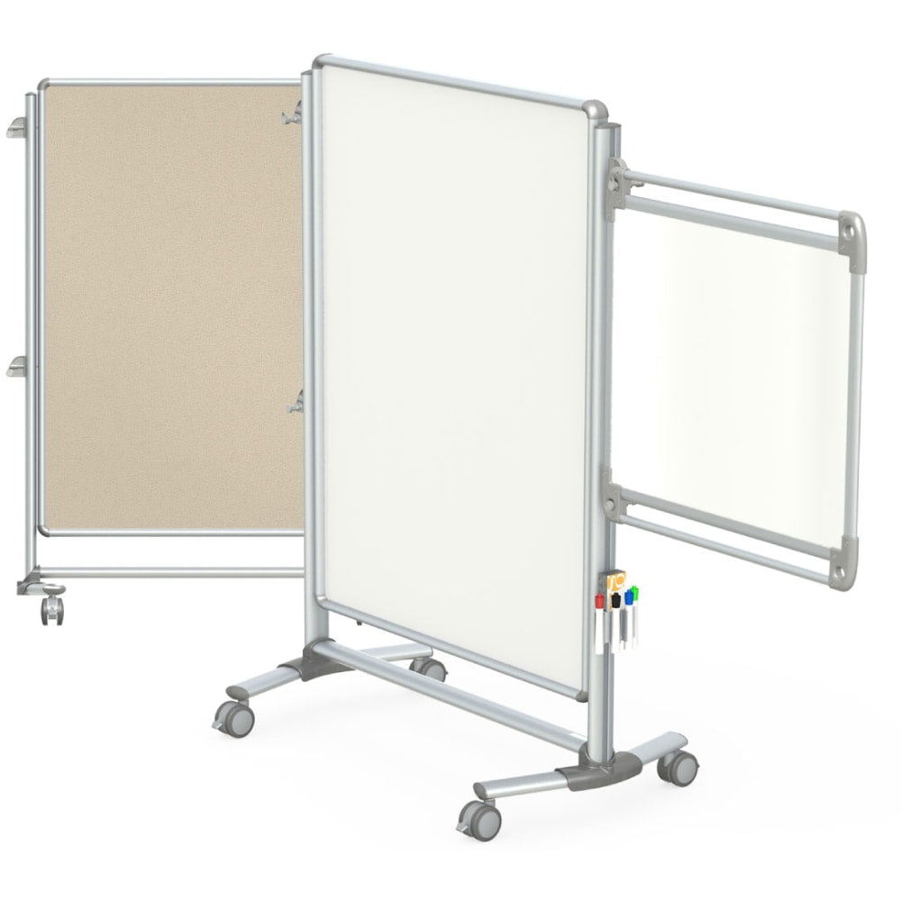 Ghent Nexus Mobile Partition 2-Sided Whiteboard/Fabric Bulletin Board, 77-1/8inH x 52-3/8inW x 21-3/8inD, White/Teal