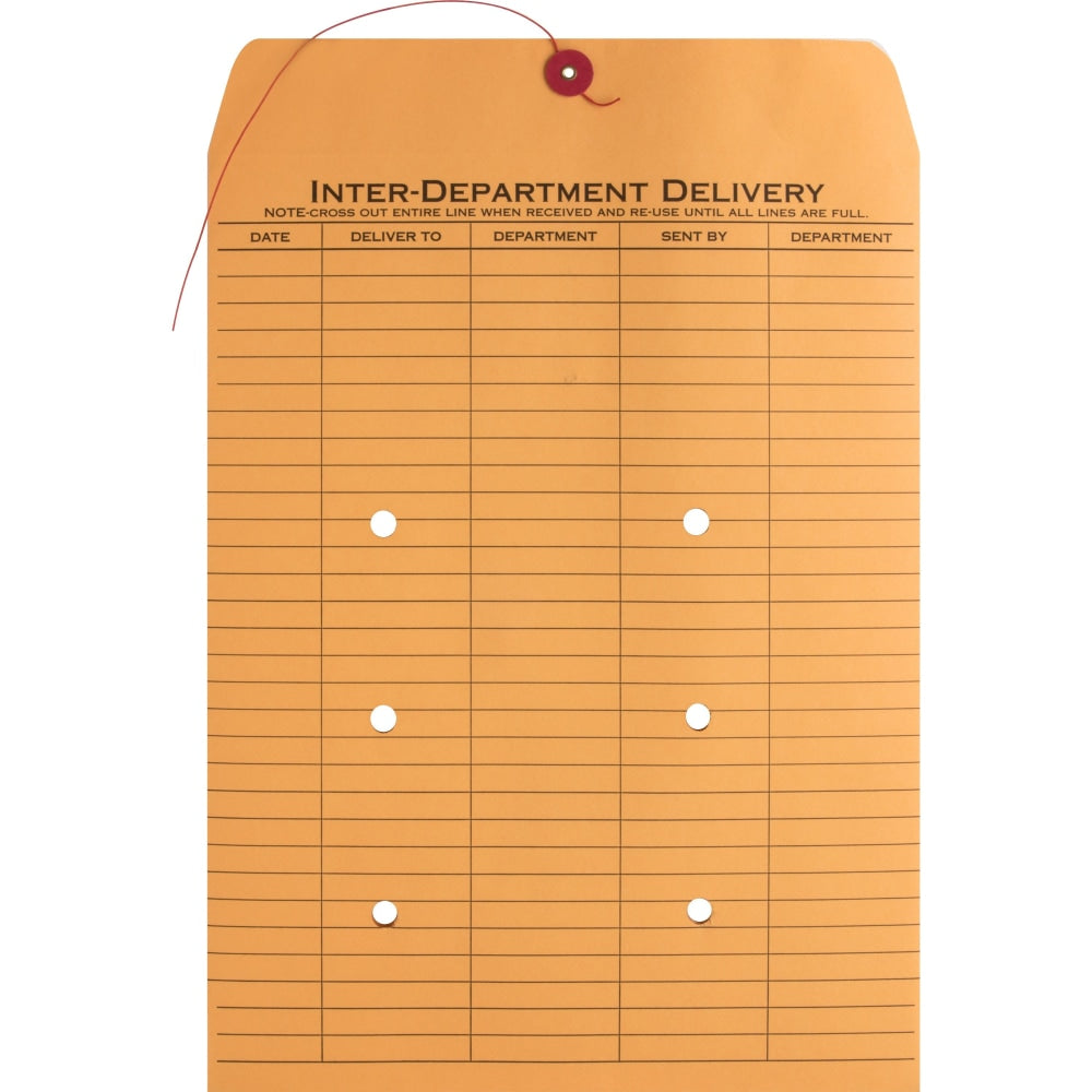 Business Source 2-sided Inter-Department Envelopes, 10in x 13in, 28 Lb, Button & String, Kraft, Box Of 100