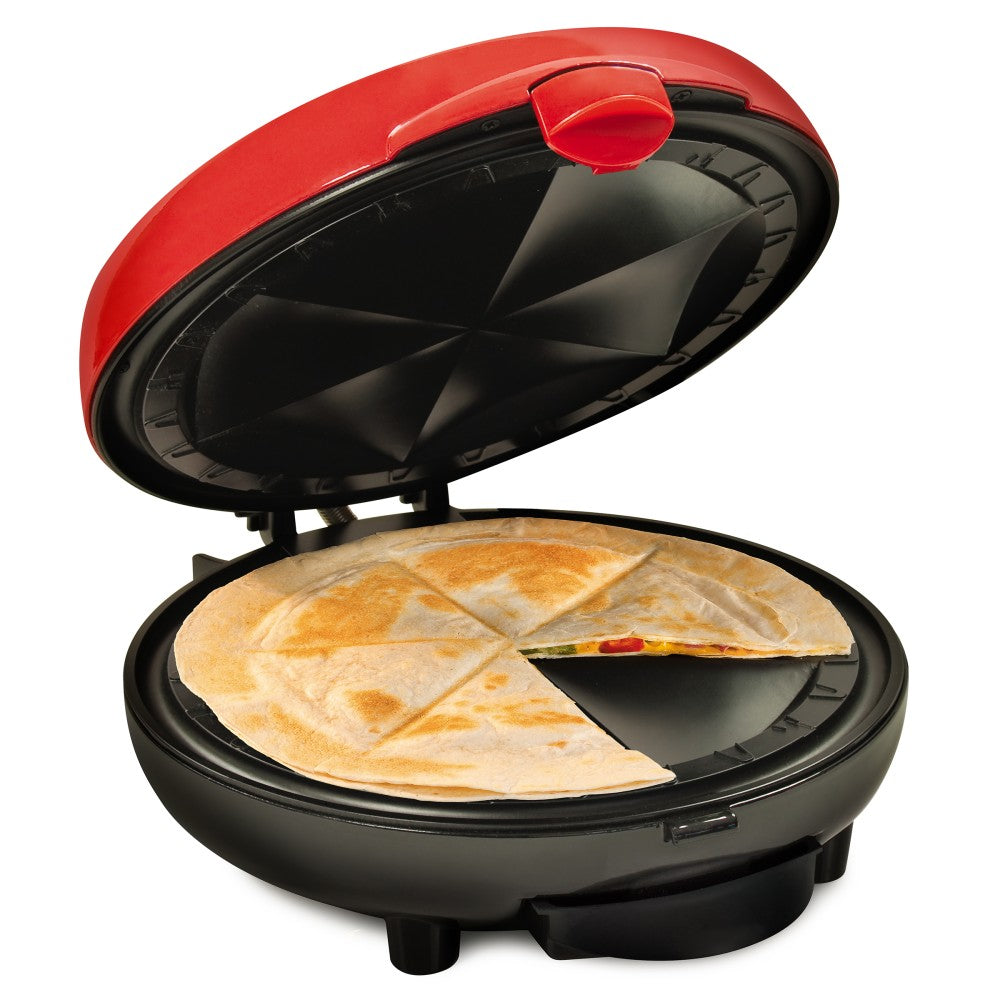 Taco Tuesday Deluxe 6-Wedge Electric Quesadilla Maker, 5in x 9-1/2in, Red/Black