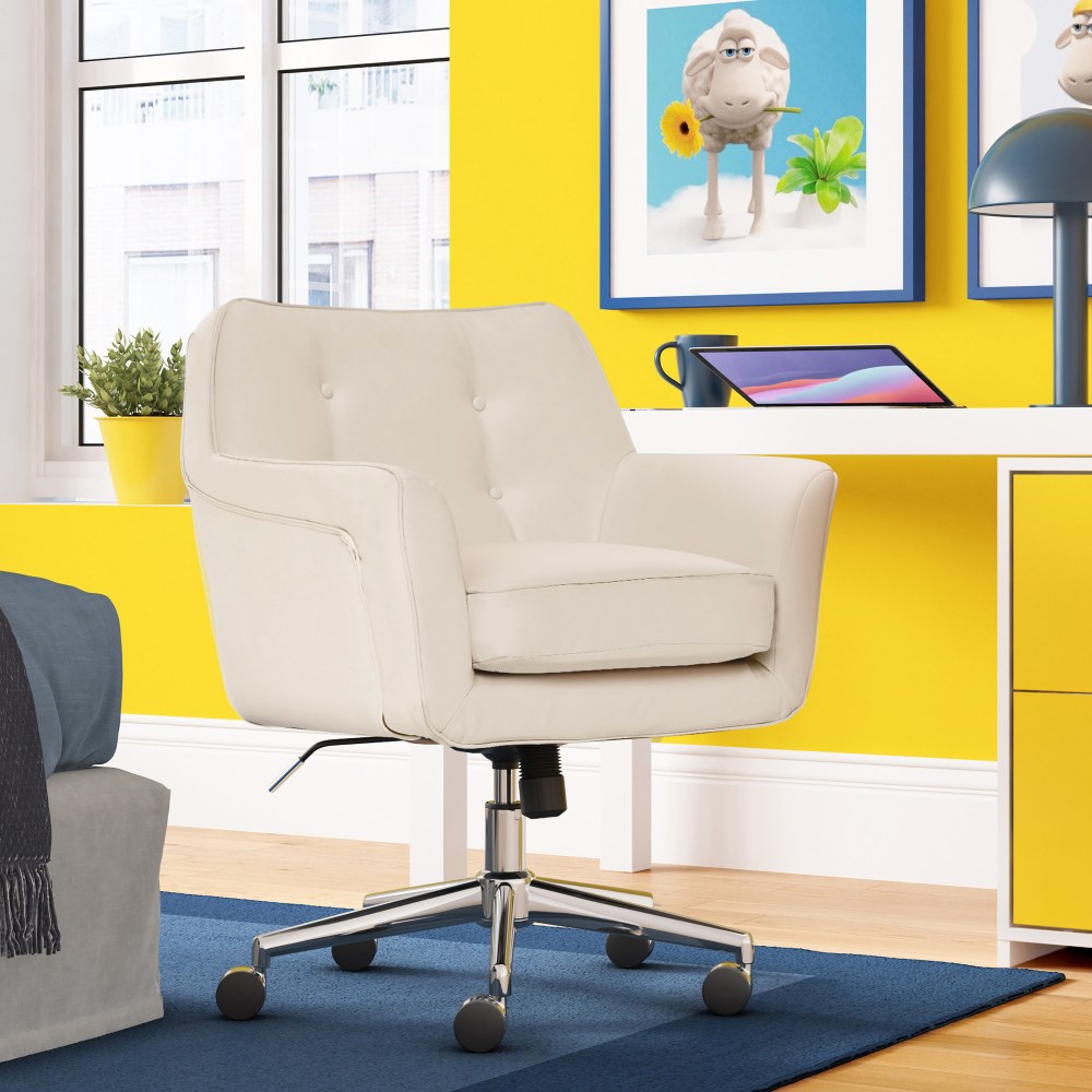 Serta Ashland Home Bonded Leather Mid-Back Office Chair, Cream/Chrome