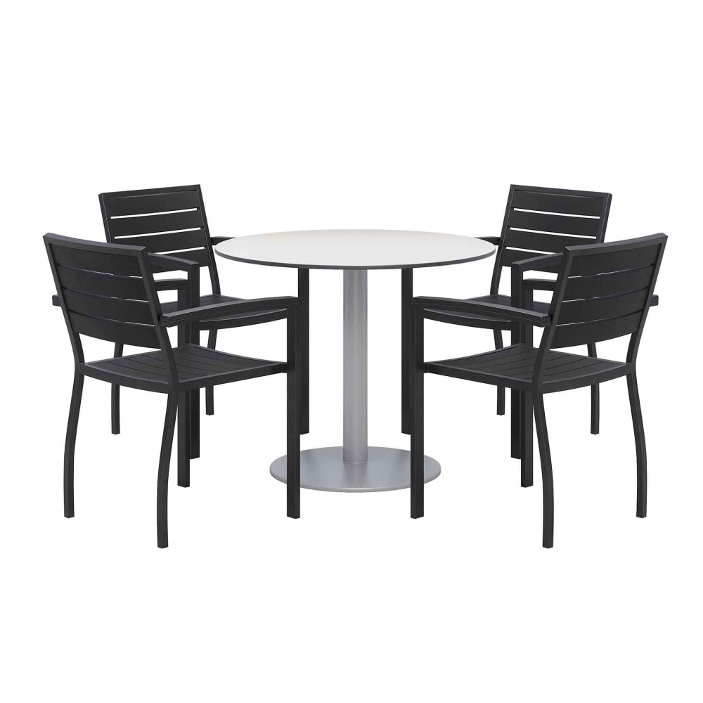 KFI Studios Eveleen 5-Piece Outdoor Patio Set, 33-13/16inH x 55inW x 32inD, White Table, Silver/Mocha Chairs