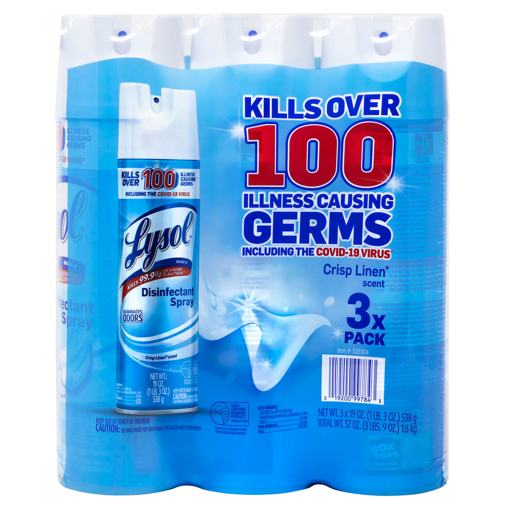 Lysol Disinfectant Sprays, 19 Oz, Crisp Linen, Pack Of 3 Sprays