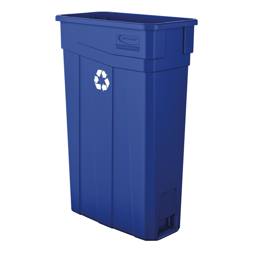 Suncast Commercial Narrow Rectangular Resin Trash Can, 23 Gallons, 30inH x 11inW x 20inD, Blue Recycle