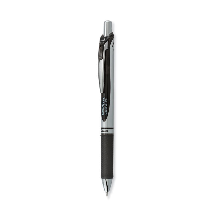 Energel Rtx Gel Pen, Retractable, Extra-Fine 0.3 Mm, Black Ink, Black/silver Barrel, Dozen