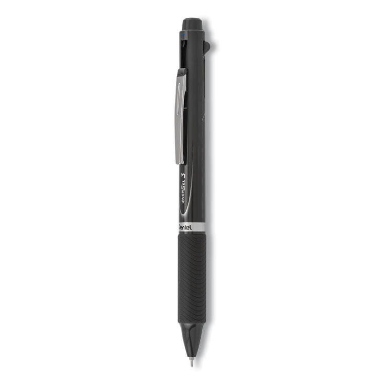 Energel 3 Multi-Color Gel Pen, Retractable, Fine 0.5 Mm, Black/blue/red Ink, Gray Barrel