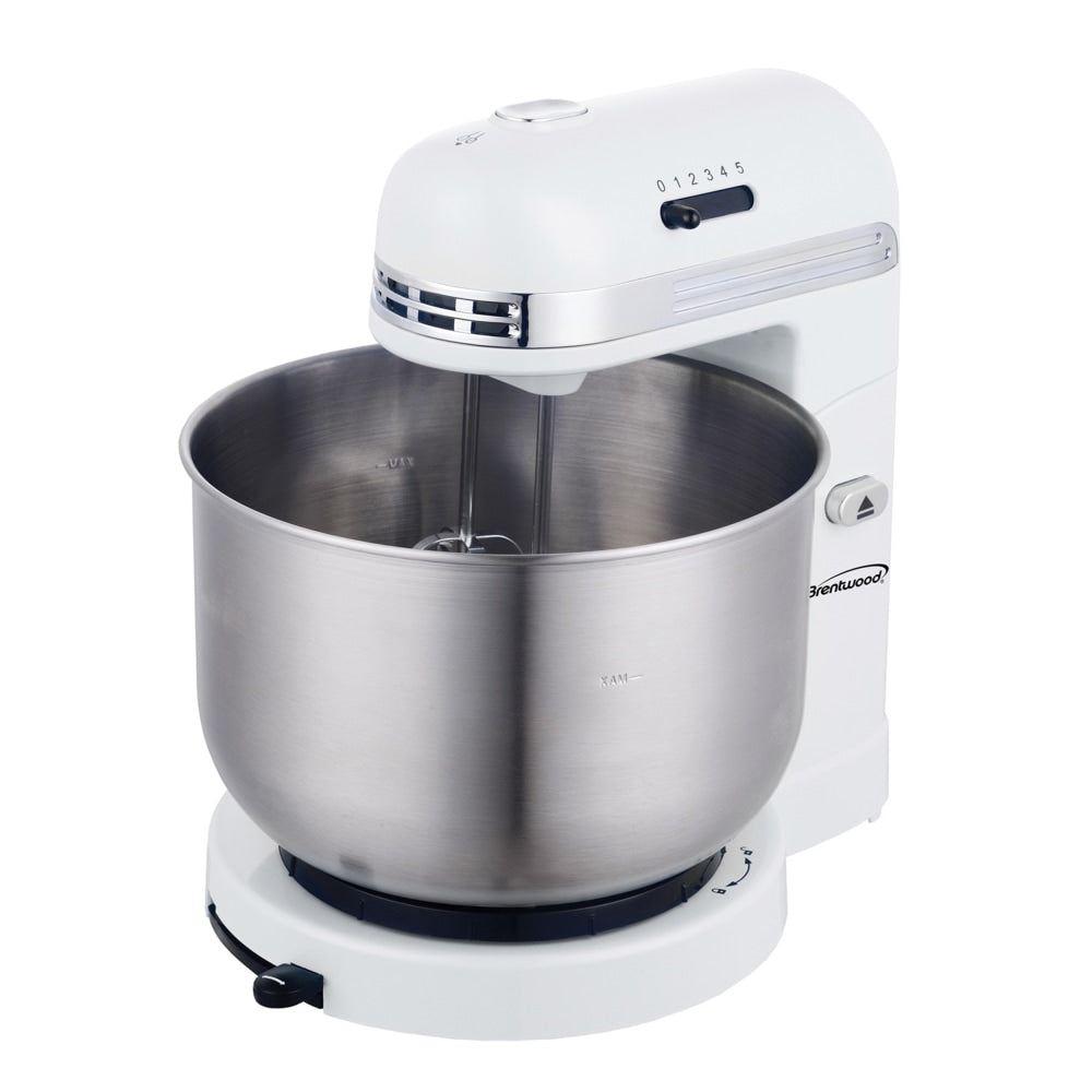 Brentwood 5-Speed Stand Mixer With 3.5 Qt Stainless Steel Mixing Bowl, 8-1/4inH x 11inW x 12inD, White