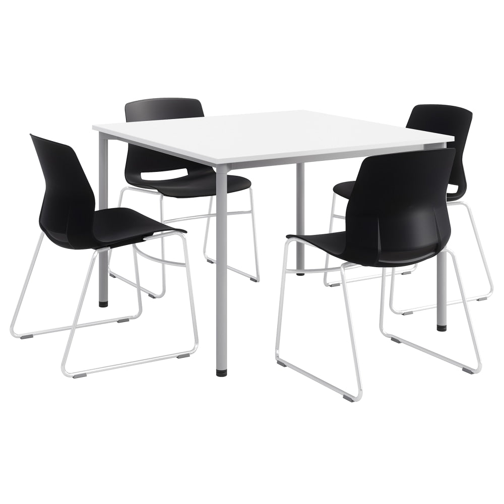 KFI Studios Dailey Square Dining Set With Sled Chairs, White/Silver/Black