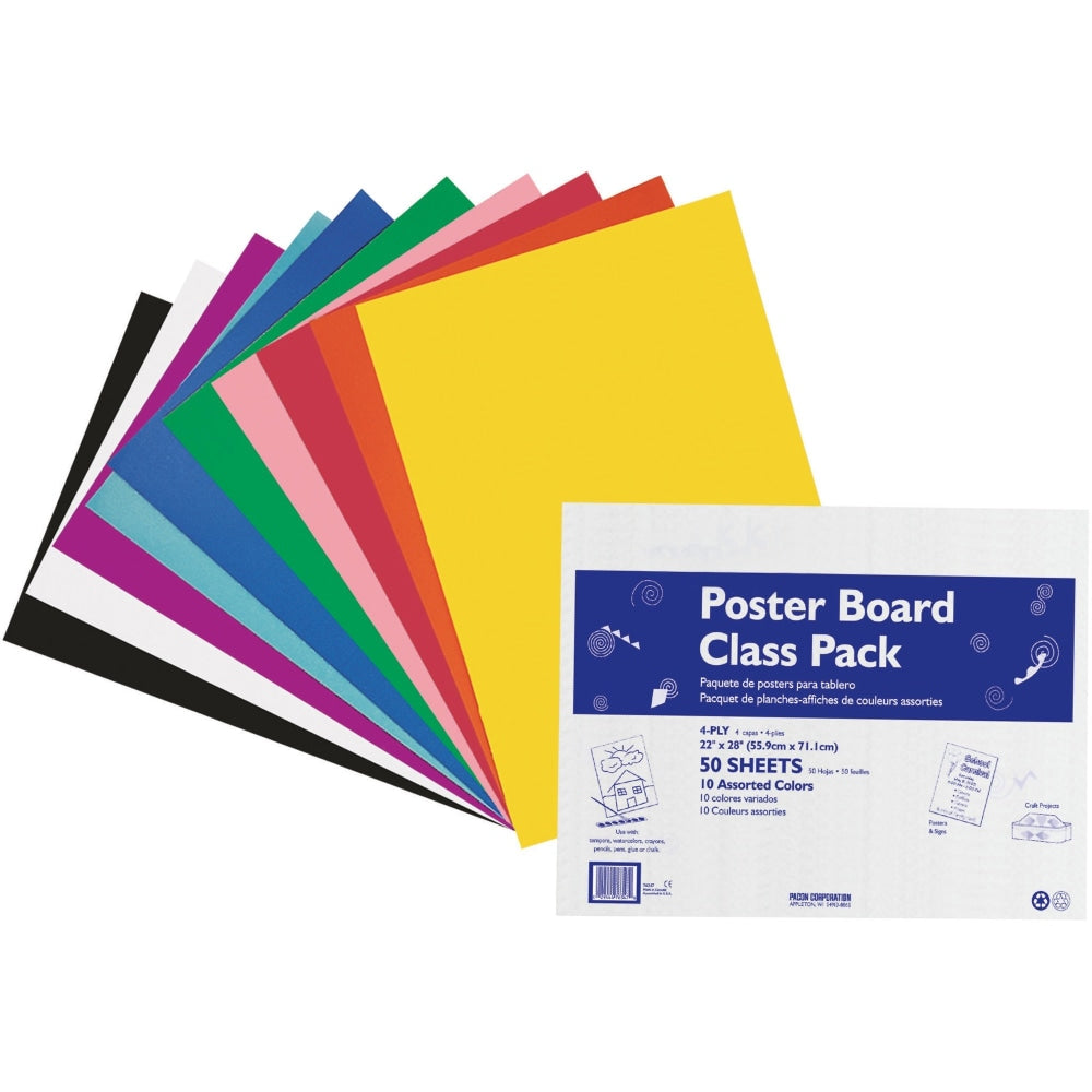 Pacon Peacock 100% Recycled Railroad Board, 22in x 28in, 4-Ply, Assorted, Carton Of 50 Sheets