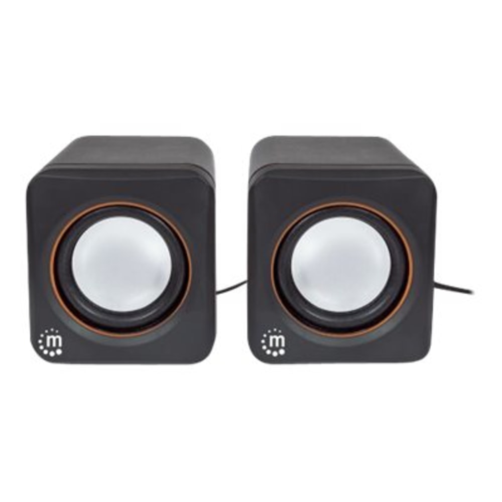 Manhattan 2600 Series Speaker System, Small Size, Big Sound, Two Speakers, Stereo, USB power, Output: 2x 3W, 3.5mm plug for sound, In-Line volume control, Cable 0.9m, Black, Three Year Warranty, Box - Speakers - for PC - 3 Watt - black