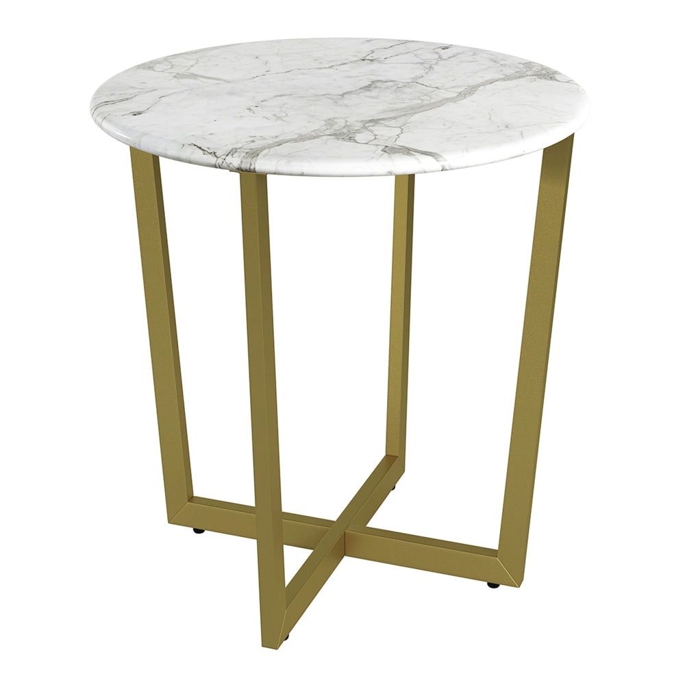Eurostyle Llona Round Side Table, 22-1/8inH x 23-3/5inW x 23-4/5inD, Matte Gold/White Marble