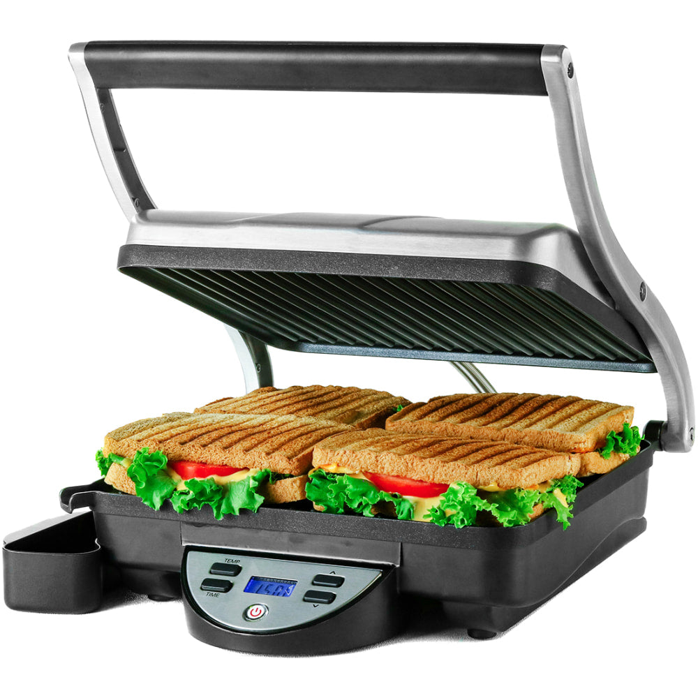 Ovente GP1000BR Electric Panini Press Grill Sandwich Maker, Silver