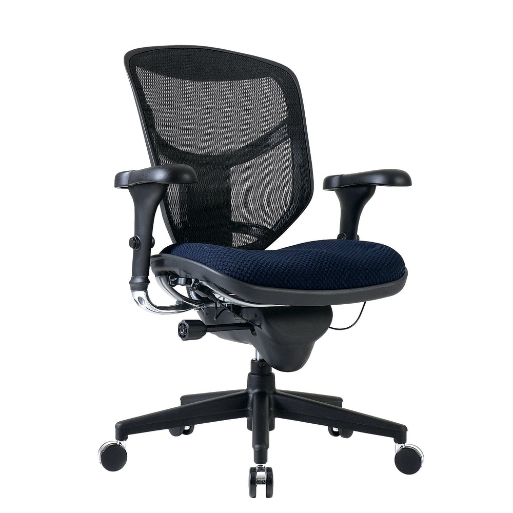 WorkPro Quantum 9000 Series Ergonomic Mesh/Premium Fabric Mid-Back Chair, Black/Navy, BIFMA Compliant