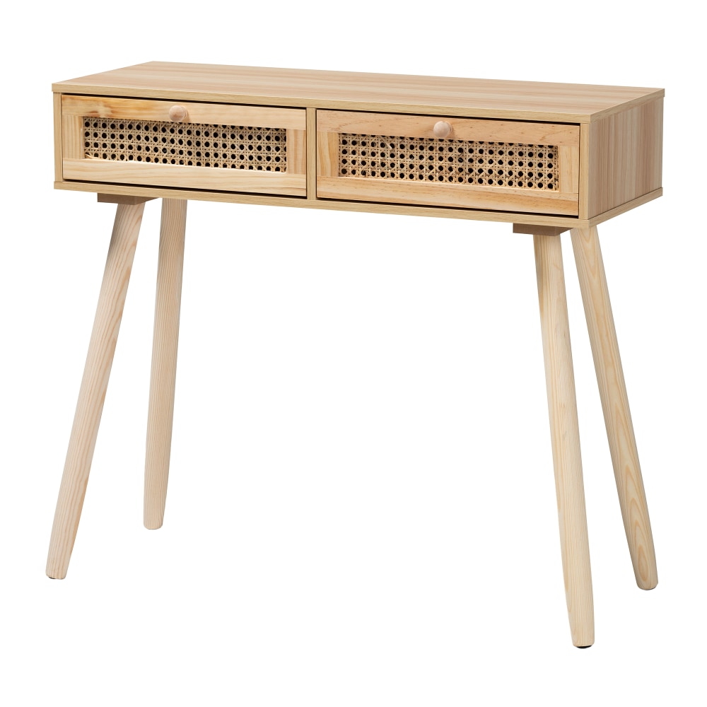 Baxton Studio Maclean 2-Drawer Console Table, 28-5/16inH x 33-1/4inW x 13inD, Natural Brown