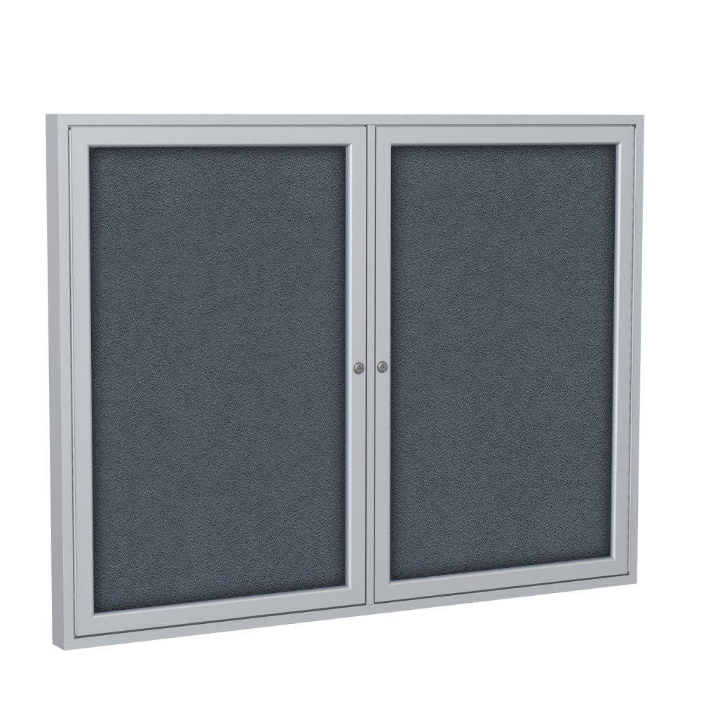 Ghent Traditional Enclosed 2-Door Fabric Bulletin Board, 36in x 48in, Gray, Satin Aluminum Frame