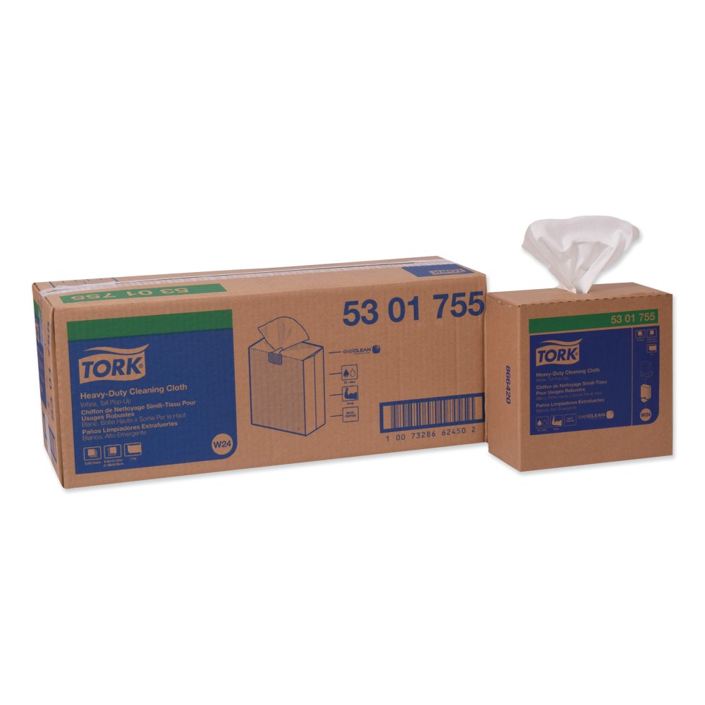 Tork Heavy-Duty Microfiber Cleaning Cloths, 8-7/16in x 16-1/8in, White, 80 Cloths Per Pack, Set Of 5 Packs