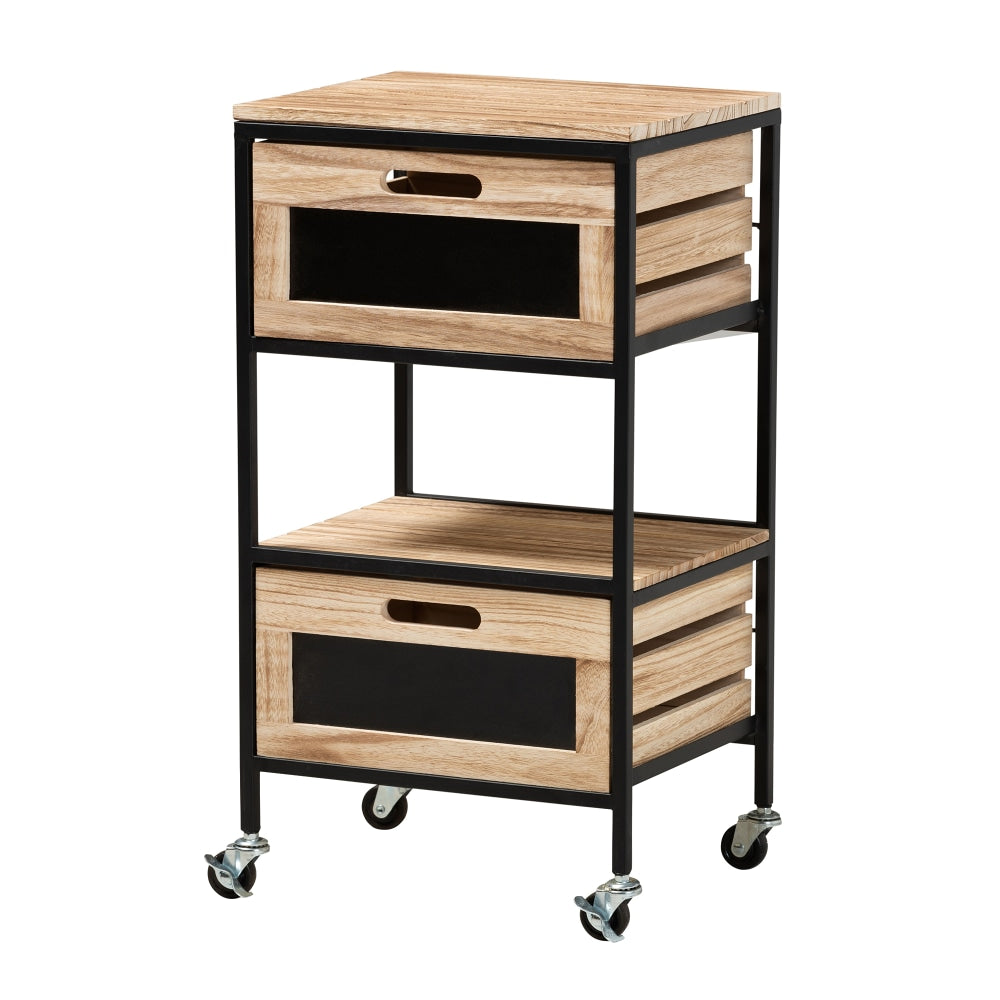 Baxton Studio Olinda 2-Drawer End Table, 25-5/8inH x 13-13/16inW x 11-7/16inD, Oak Brown/Black