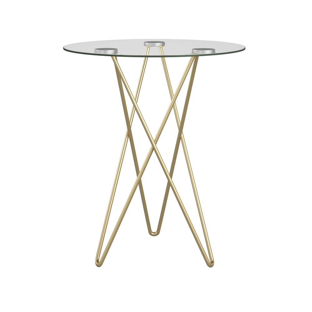 Eurostyle Zoey Round Side Table, 20-1/2inH x 19-4/5inW x 19-4/5inD, Matte Brushed Gold/Clear