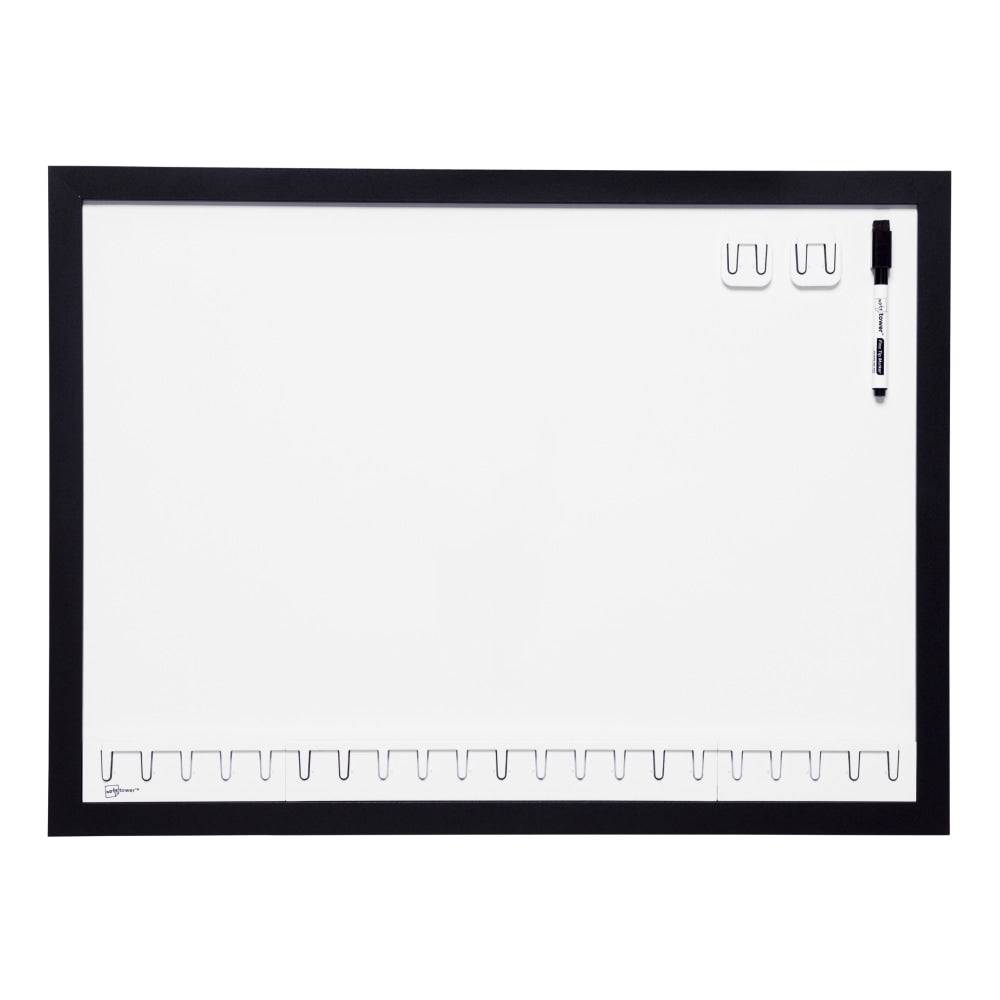 Note Tower Combo Rail Magnetic Dry-Erase Whiteboard, 17in x 23in, Wood Frame With Black Finish