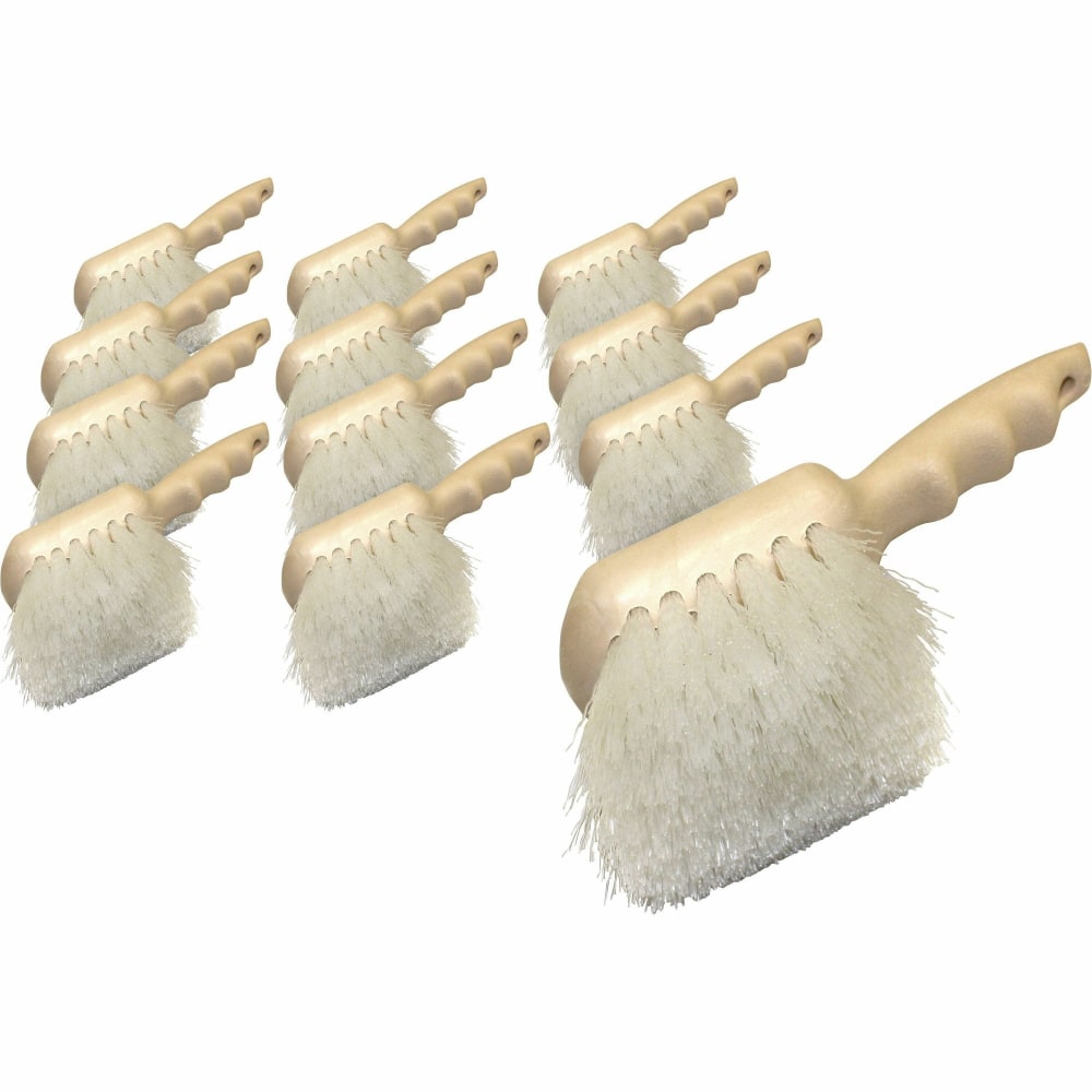 Genuine Joe Nylon Utility Brush - Nylon Bristle - 9in Handle Length - 12 / Carton - White