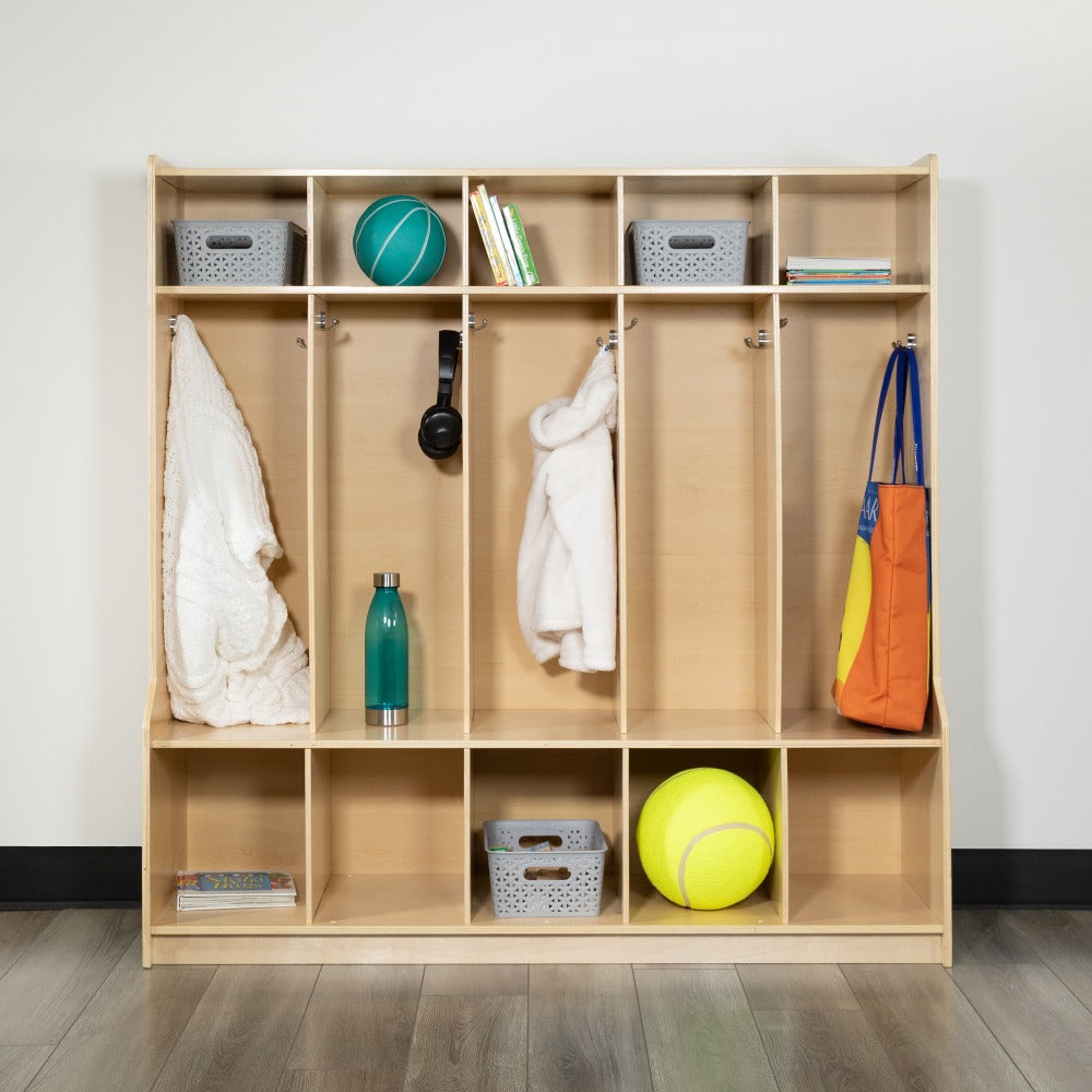 Flash Furniture Wooden School Coat Locker, 48inH x 48inW x 15inD, Natural