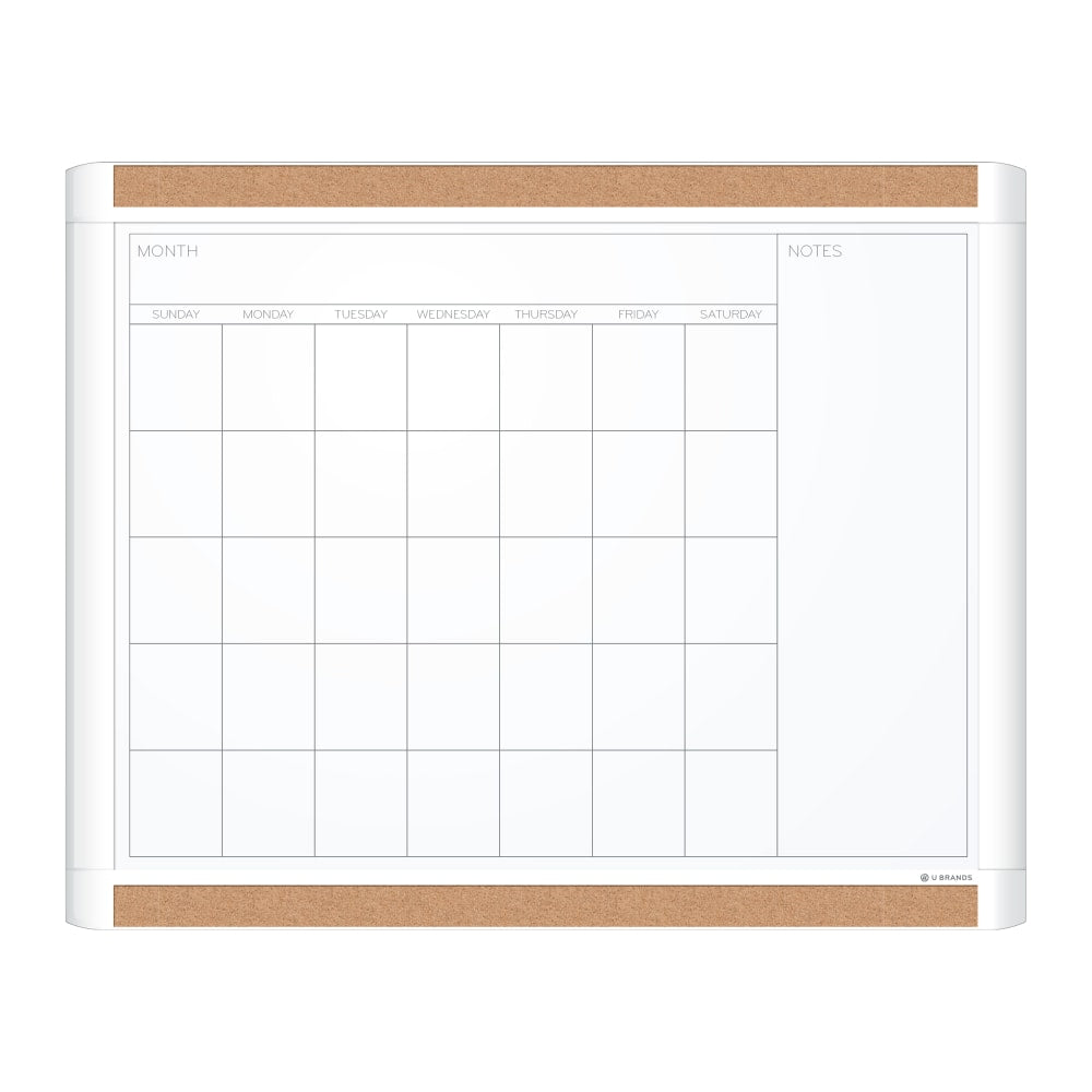 U Brands PINIT Magnetic Dry Erase Monthly Calendar Board, 20in X 16in, White Plastic Frame