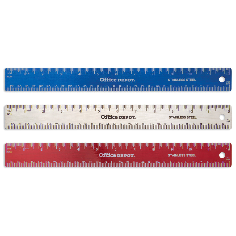 Office Depot Brand Stainless Steel Ruler, 12in, Assorted Colors (No Color Choice)