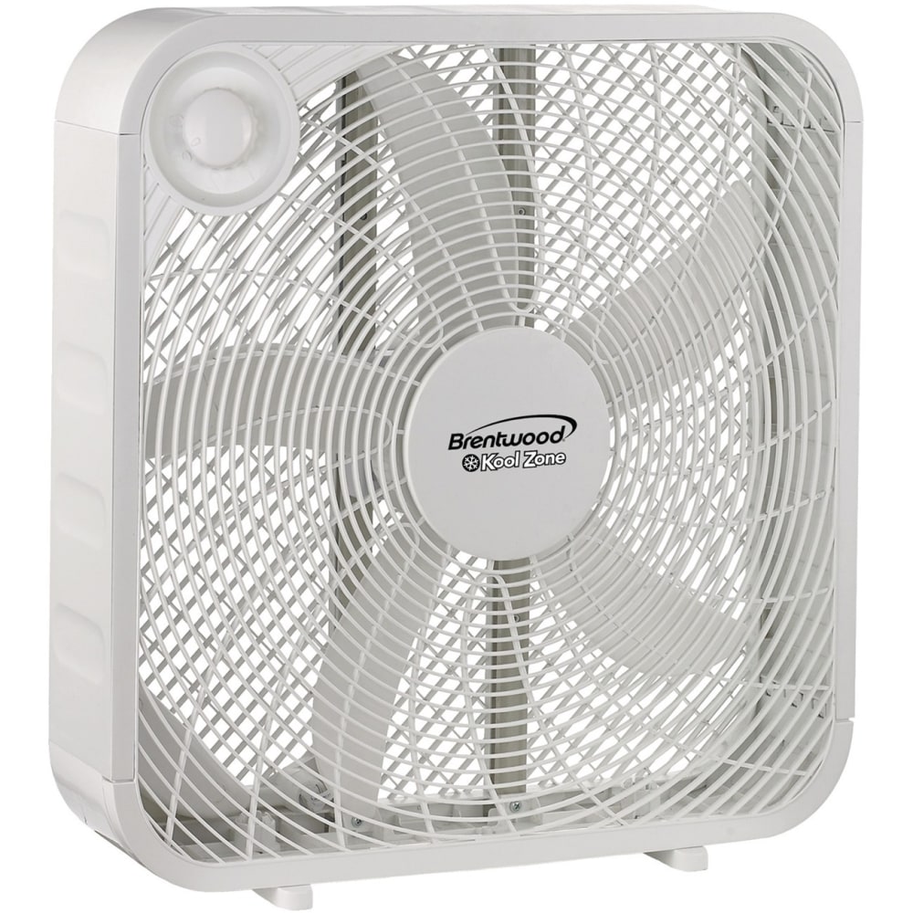 Brentwood Kool Zone F-20SW 20in Box Fan - 20in Diameter - 3 Speed - Quiet, Removable Grill - White