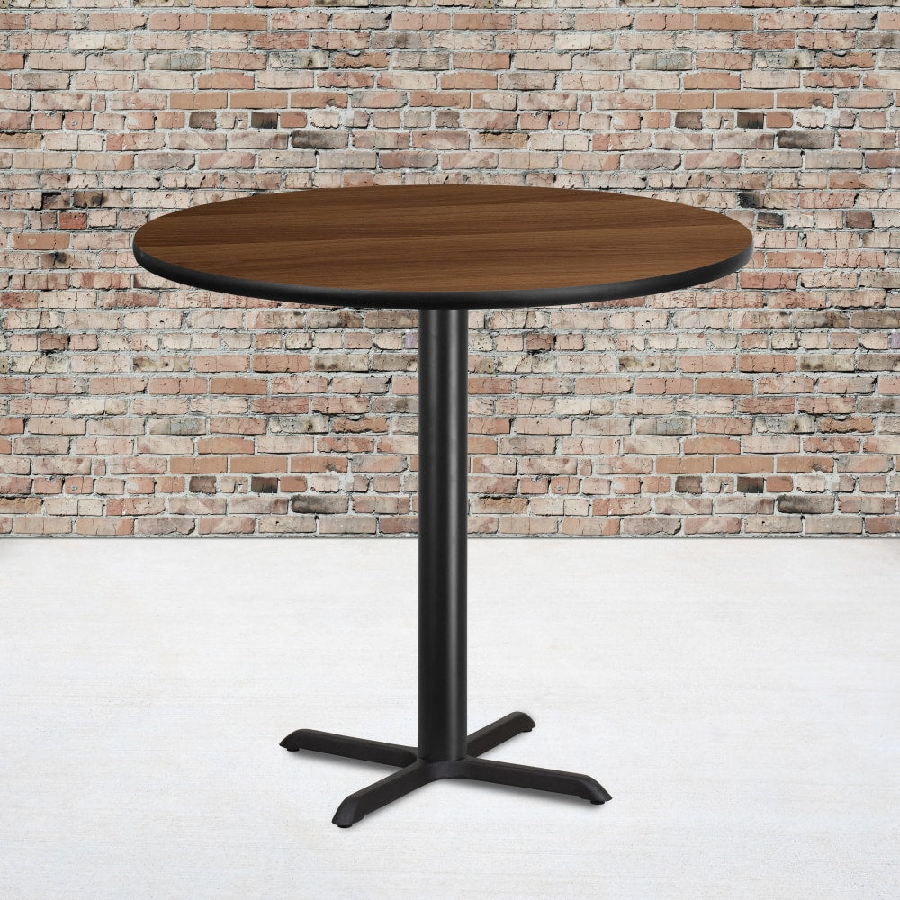Flash Furniture Round Bar-Height Table, 43-1/8inH x 42inW x 42inD, Walnut/Black