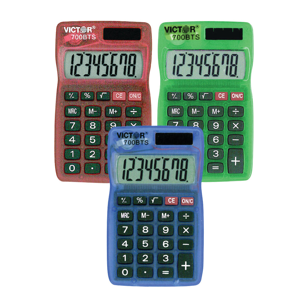 Victor Dual-Power Pocket Calculators, Pack Of 5