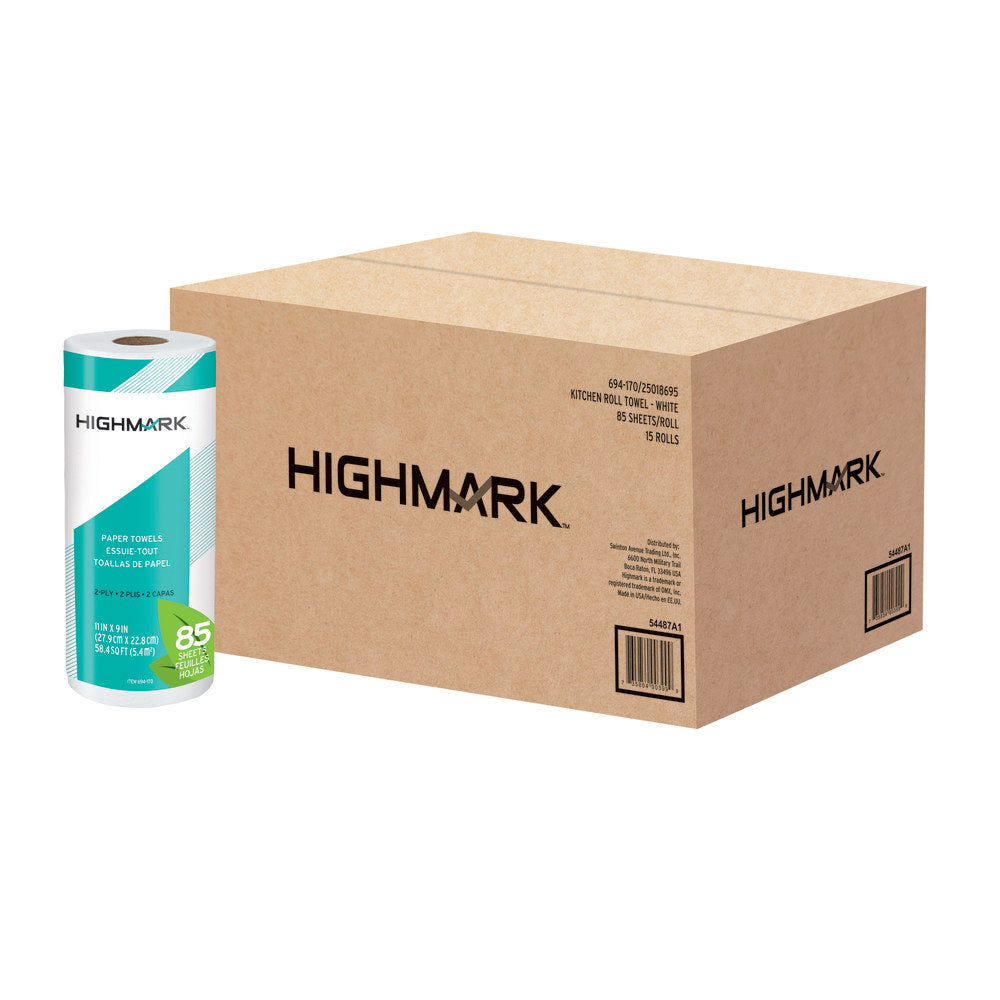 Highmark ECO 2-Ply Paper Towels, 100% Recycled, 85 Sheets Per Roll, Pack Of 15 Rolls
