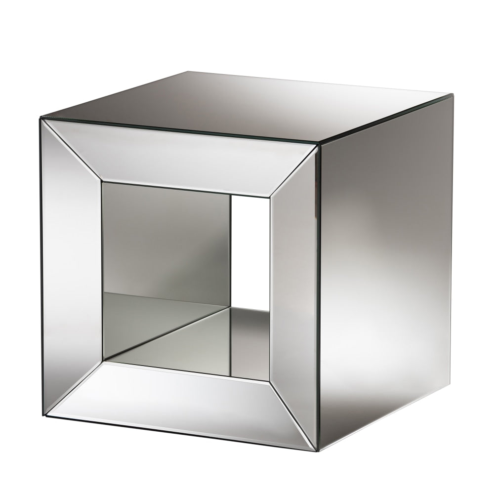 Baxton Studio Peregrine Mirrored Glass End Table, 20-15/16inH x 20-15/16inW x 20-15/16inD, Clear