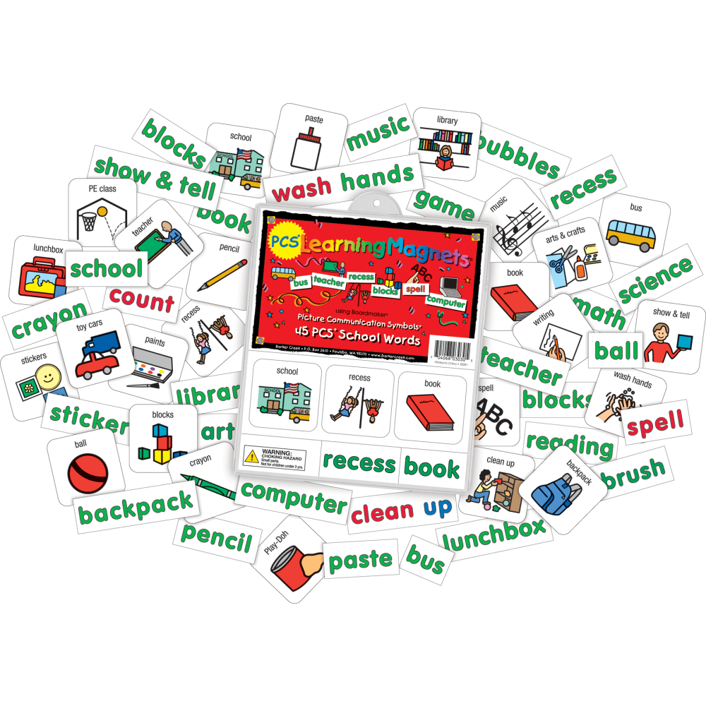 Barker Creek Magnets, Learning Magnets, PCS School Words Set, Grades Pre-K+, Pack Of 90