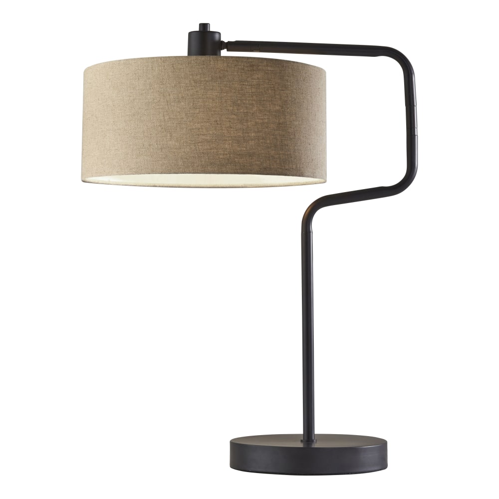 Adesso Jacob Swing-Arm Table Lamp, 25-1/2inH, Natural Shade/Antique Bronze Base
