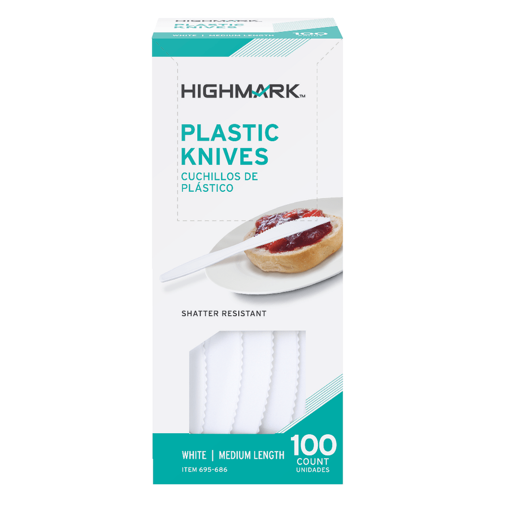 Highmark Medium-Length Plastic Cutlery, Knives, Pack Of 100 Knives