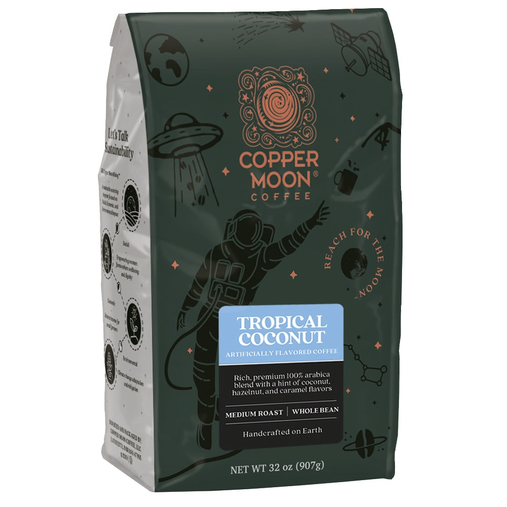 Copper Moon Coffee Whole Bean Coffee, Tropical Coconut, 2 Lb Per Bag, Carton Of 4 Bags
