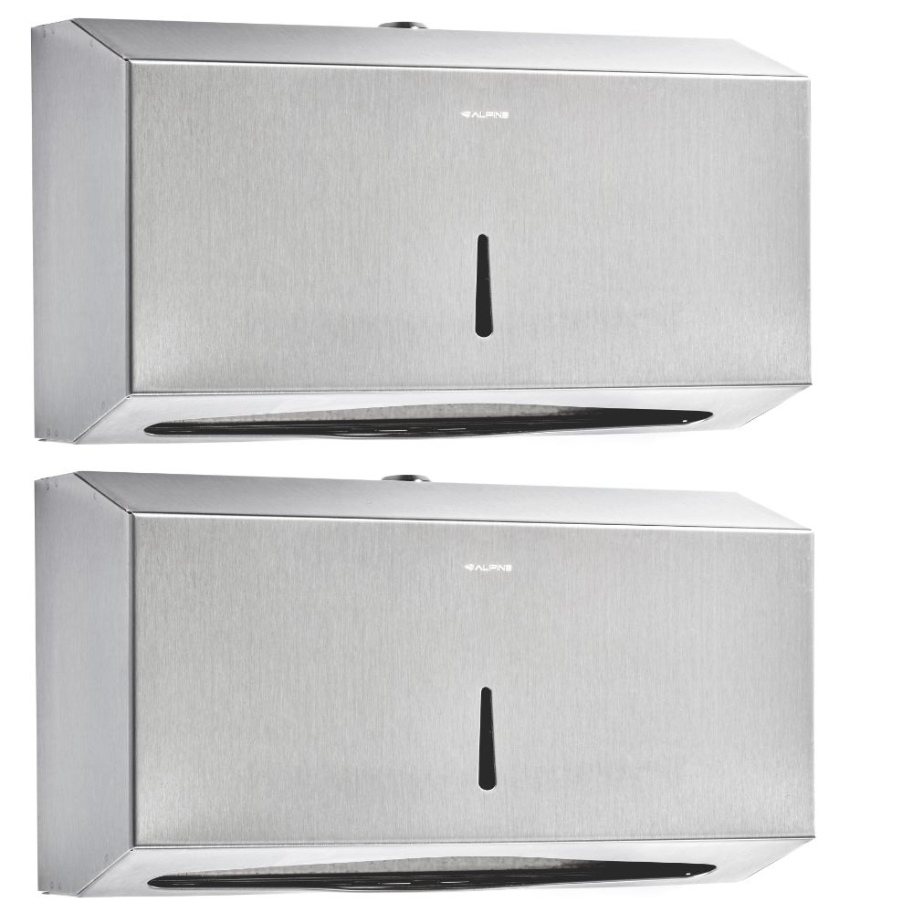 Alpine Industries Stainless Steel C-Fold/Multi-Fold Paper Towel Dispensers, Pack Of 2 Dispensers