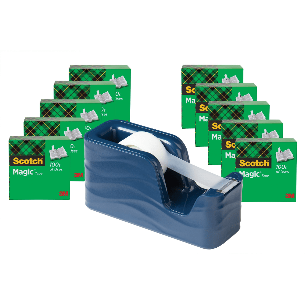 Scotch Magic Tape C18 Dispenser Value Pack - 333.33 yd Length x 0.75in Width - Dispenser Included - 10 - Metallic Blue