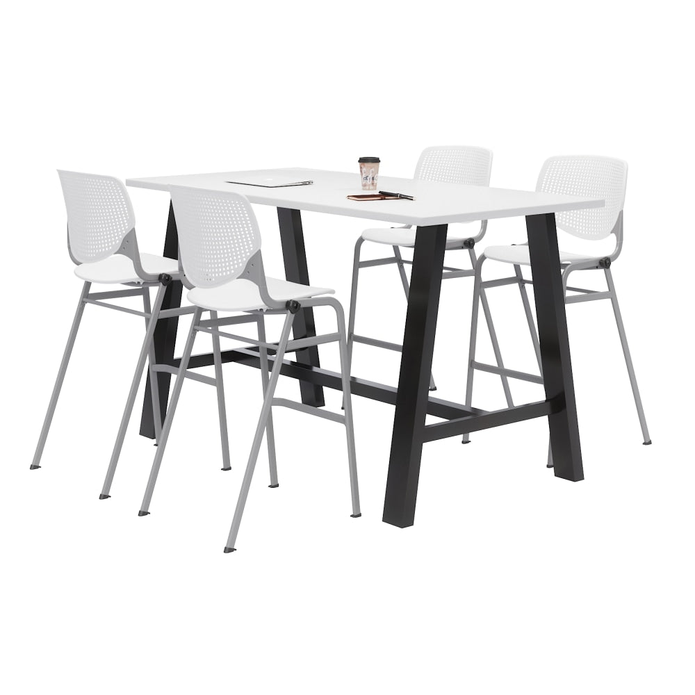KFI Studios Midtown Bistro Table With 4 Stacking Chairs, 41inH x 36inW x 72inD, Designer White/White