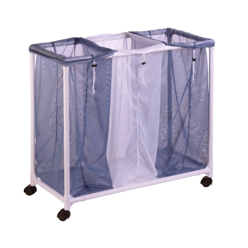 Honey-Can-Do 3-Bag Rolling Hamper, 30in x 13 1/2in x 28 1/4in, White