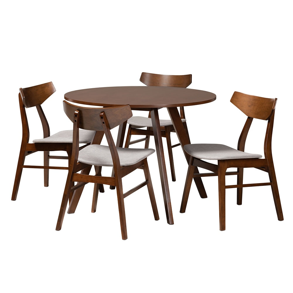 Baxton Studio Timothy Dining Set, 29-1/2inH x 39-7/16inW x 39-7/16inD, Light Gray/Walnut Brown