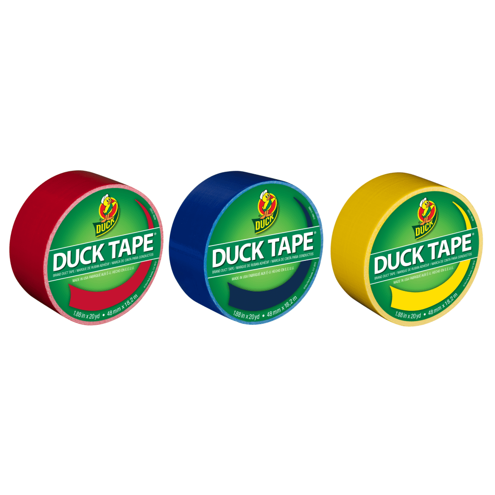 Duck Brand Color Duct Tape Rolls, 1-15/16in x 60 Yd, Primary Colors, Pack Of 3 Rolls