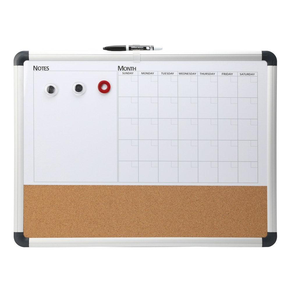 Realspace Magnetic Dry-Erase Whiteboard/Cork Calendar Board, 18in x 24in, Silver Aluminum Frame