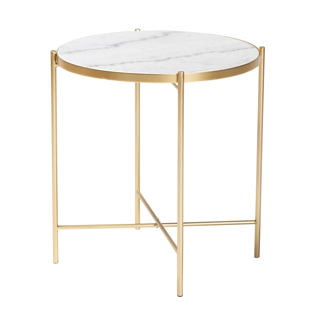Baxton Studio Maddock Modern And Contemporary End Table, 19-3/4inH x 19-5/16inW x 19-5/16inD, Gold/Marble White