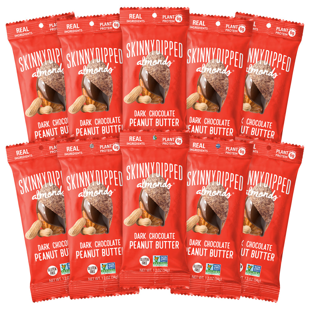 Skinny Dipped Almonds, Gluten-Free Dark Chocolate Peanut Butter, 1.2 Oz, Pack Of 10 Bags