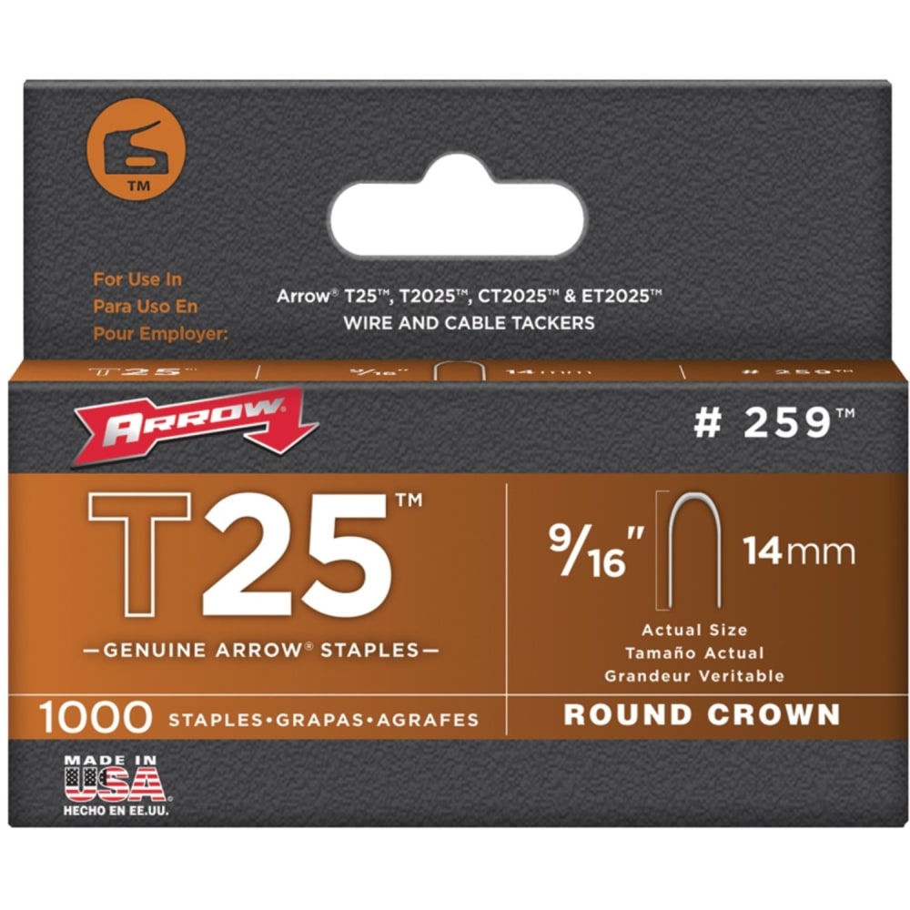 Arrow Round Crown Staples - 9/16in Leg - 5/16in Crown - for Paper1000 / Pack