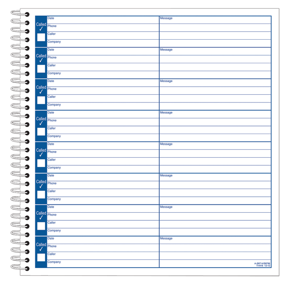 Adams Voicemail Log Book, 8 1/4in x 8 1/2in, 120 Pages, White/Canary Yellow